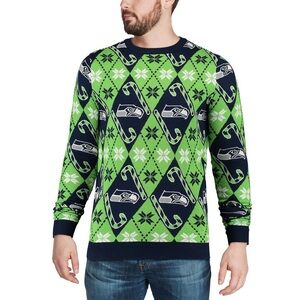 NFL Seattle Seahawks Candy Cane Repeat Football Holiday Sweater Navy/Green sz M